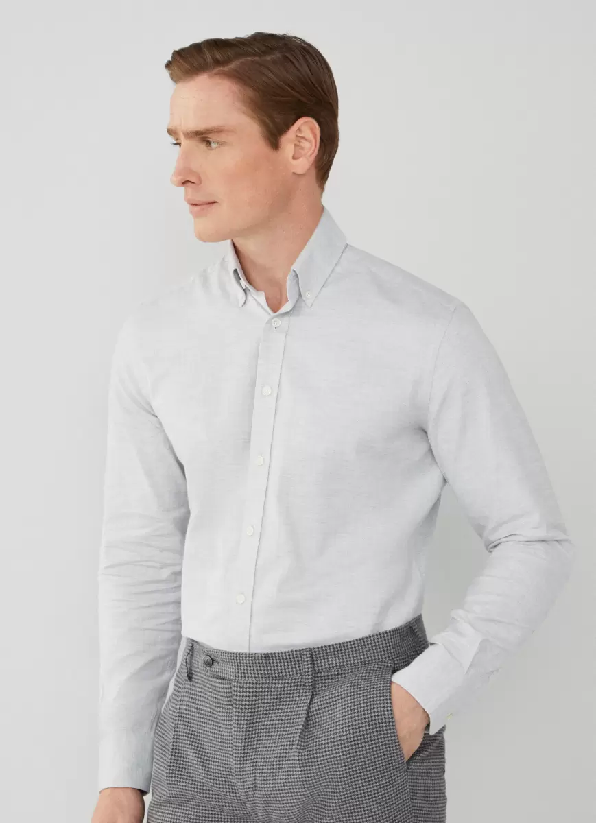 Camisas Hackett London Grey Camisa De Espiga Fit Slim Hombre Descuento