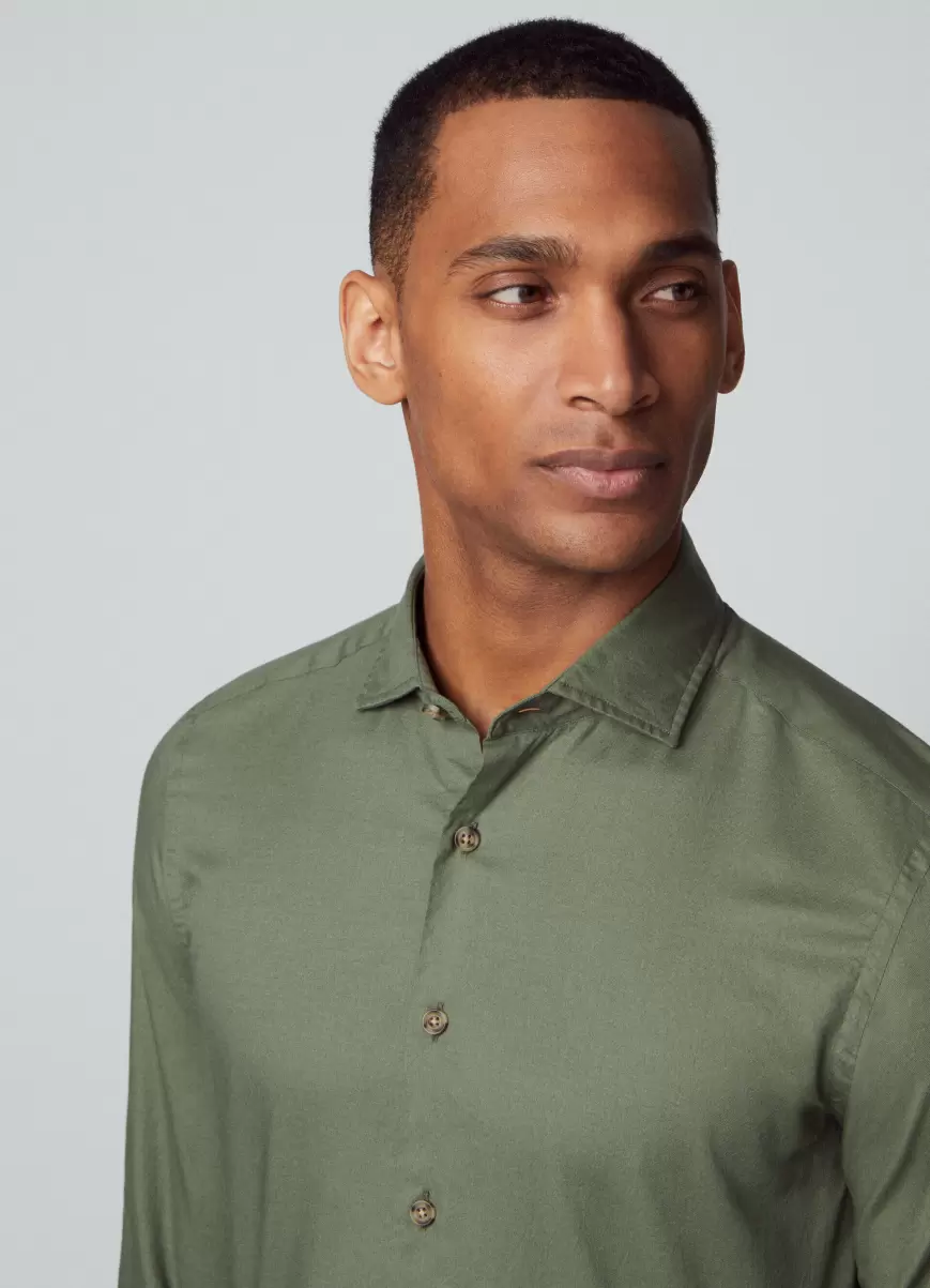 Hackett London Green Innovación Camisas Hombre Fit Slim Camisa Sarga Algodón - 1