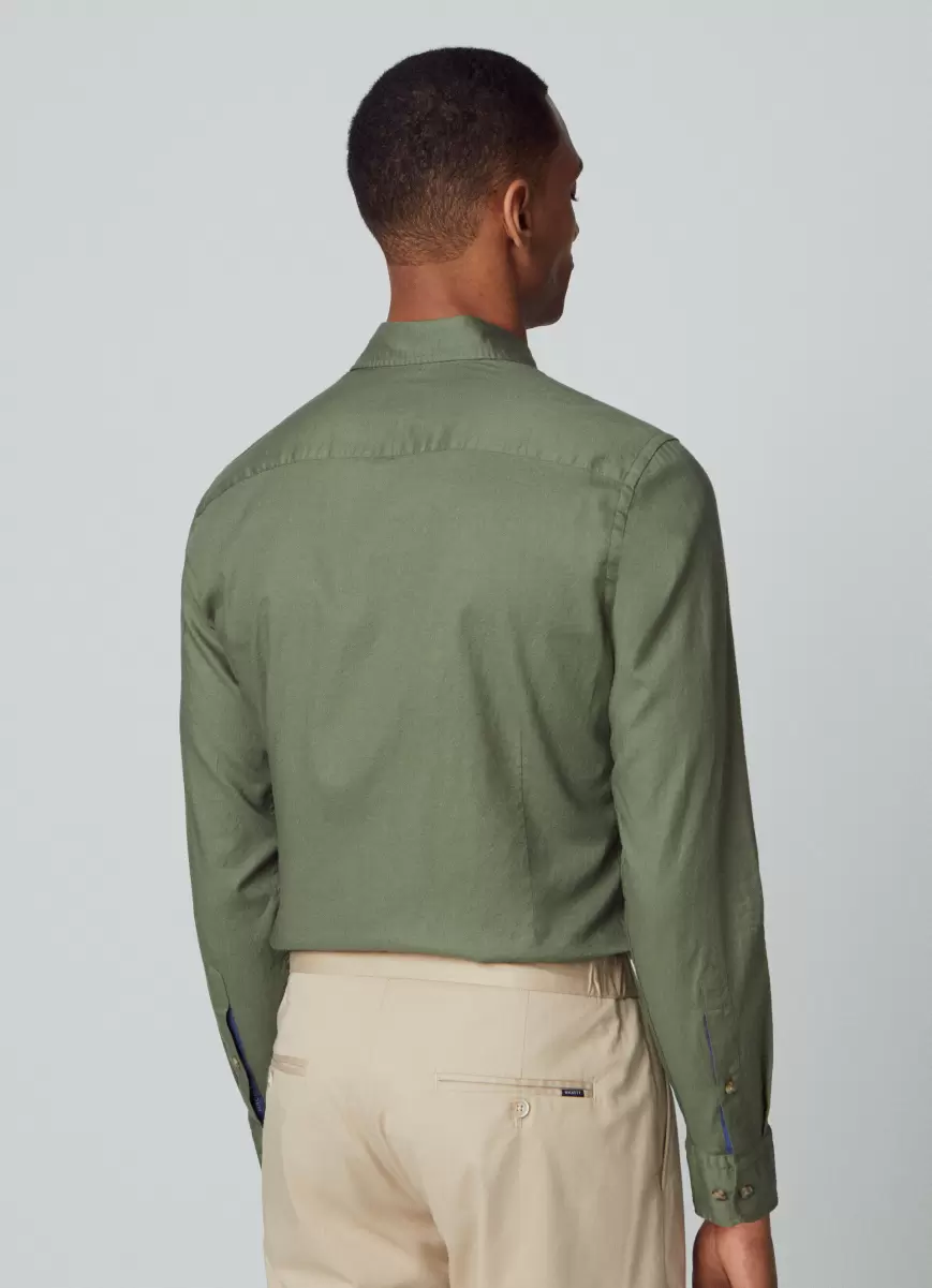 Hackett London Green Innovación Camisas Hombre Fit Slim Camisa Sarga Algodón - 2