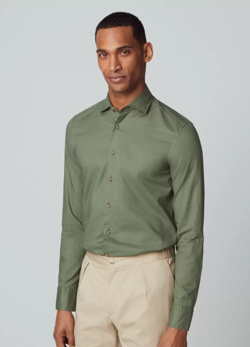 Hackett London Green Innovación Camisas Hombre Fit Slim Camisa Sarga Algodón - 4