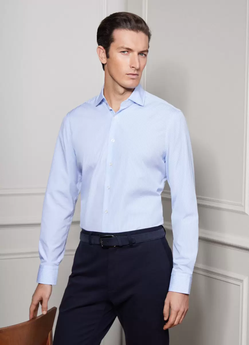 Hackett London Hombre Normativas Camisa Popelín En Fit Clásico White/Blue Camisas