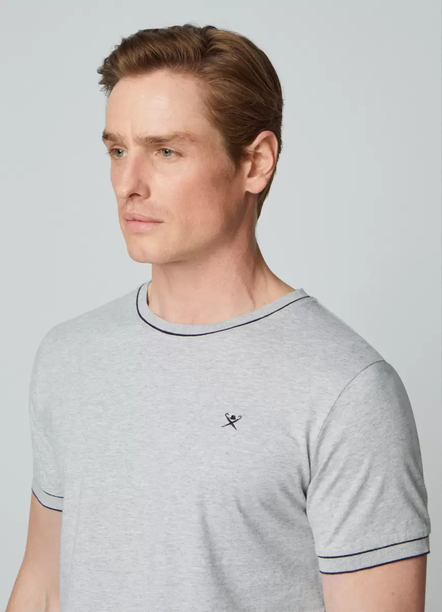 Hombre Hackett London Camisetas Ventaja Camiseta Ribetes Logo Bordado Marl Grey - 1