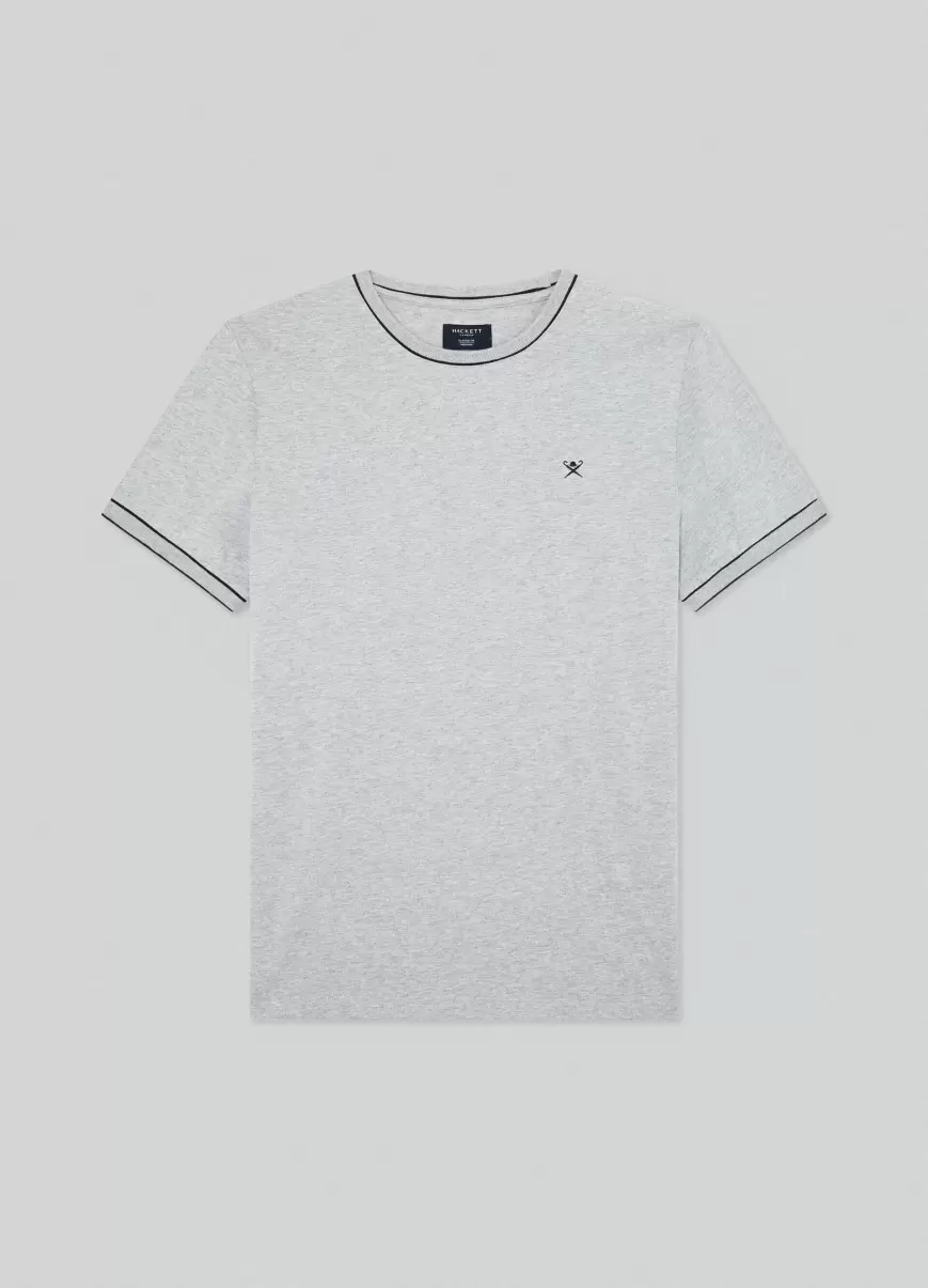 Hombre Hackett London Camisetas Ventaja Camiseta Ribetes Logo Bordado Marl Grey - 4