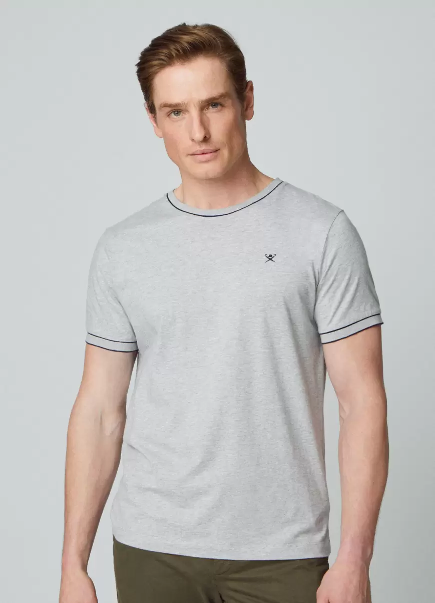 Hombre Hackett London Camisetas Ventaja Camiseta Ribetes Logo Bordado Marl Grey