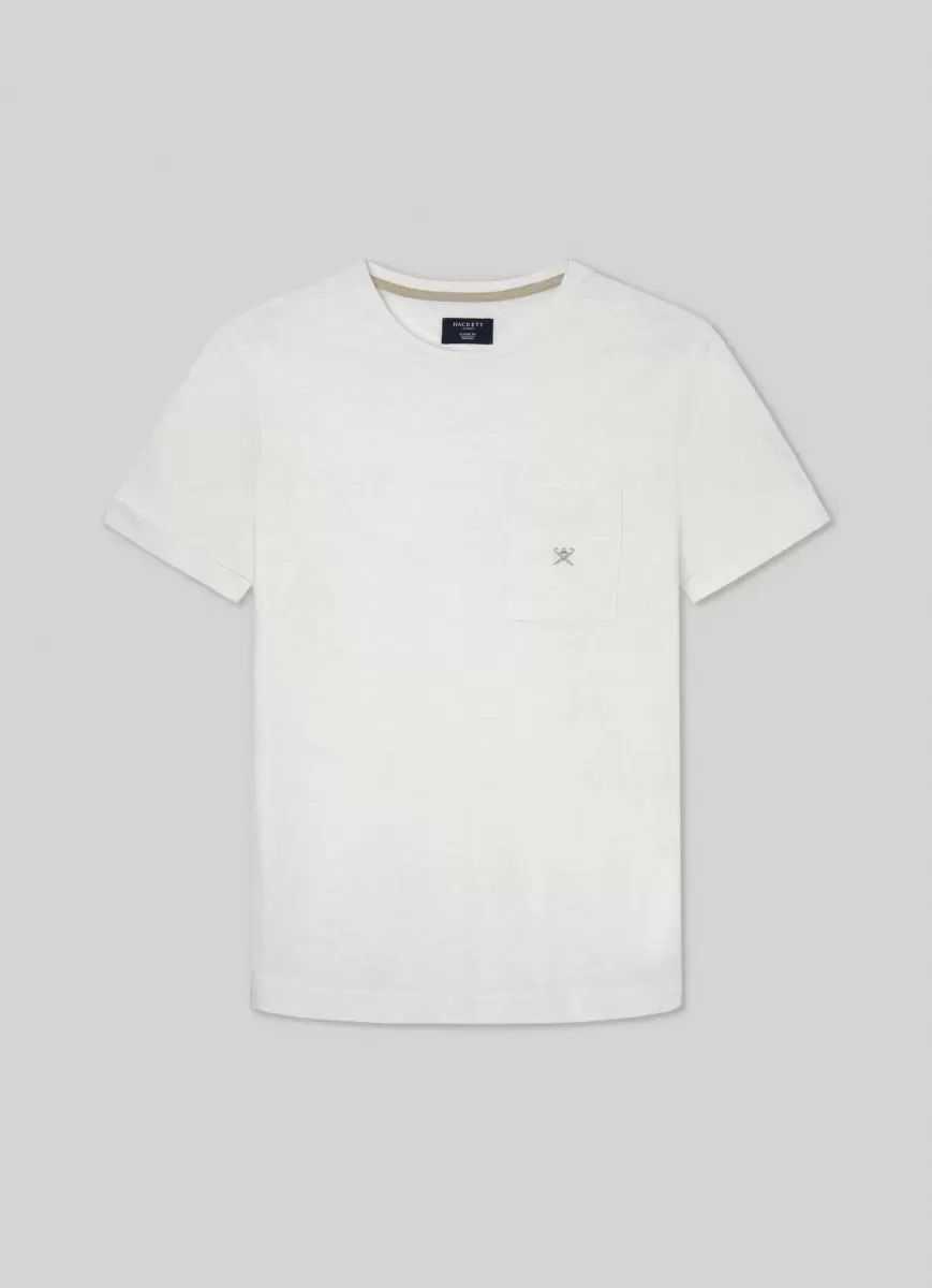 Hombre Clásico Hackett London Off White Camisetas Camiseta Bolsillo Logo Bordado - 4