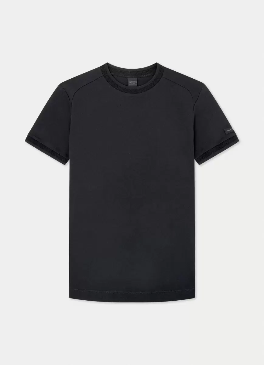 Hombre Camiseta Acanalada Fit Clásico Black Hackett London Promoción Camisetas - 4