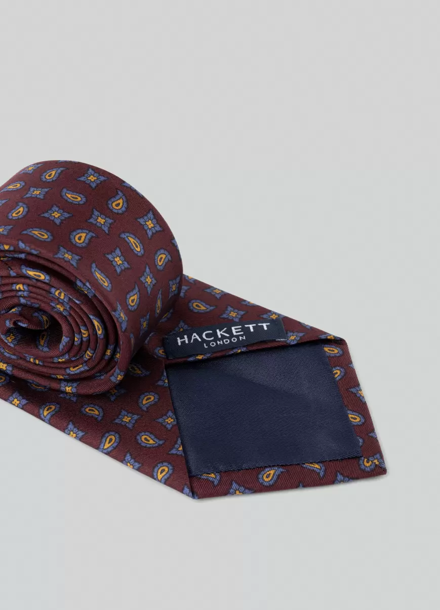 Corbatas Y Pañuelos De Bolsillo Wine Purple Hombre Corbata Estampada Hackett London Descuento - 1