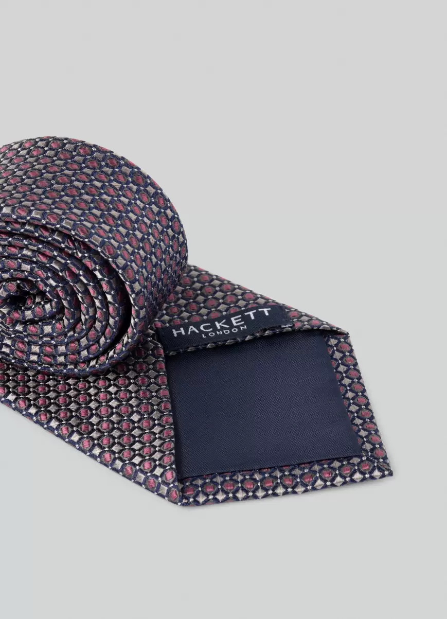Corbata Seda Estampado Geométrico Pago Seguro Hackett London Hombre Corbatas Y Pañuelos De Bolsillo Pink - 1