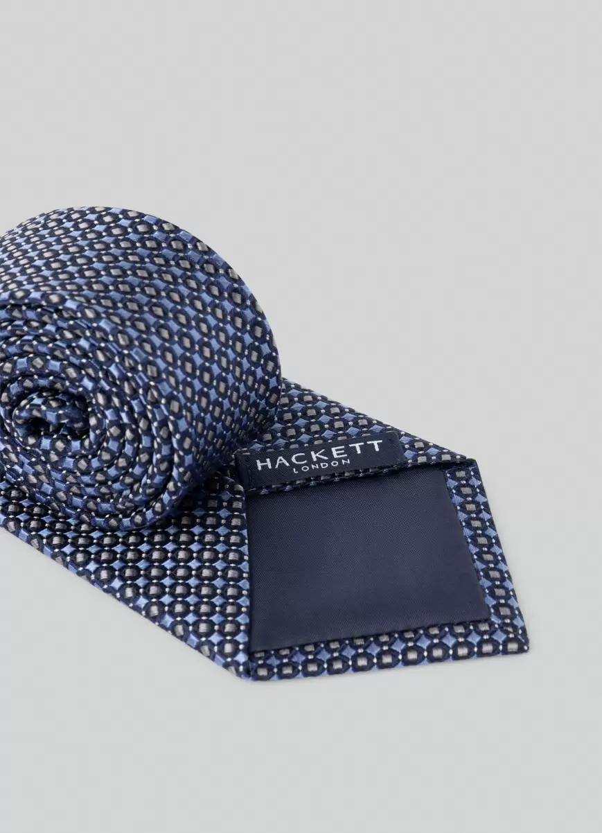 Hackett London Corbata Seda Estampado Geométrico Moderno Corbatas Y Pañuelos De Bolsillo Hombre Navy/Taupe - 1