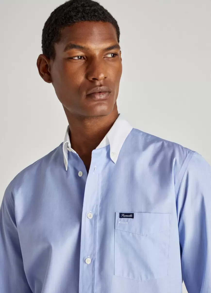 Camisa Fil A Fil Algodón Faconnable Camisas Horizon Blue Hombre - 2