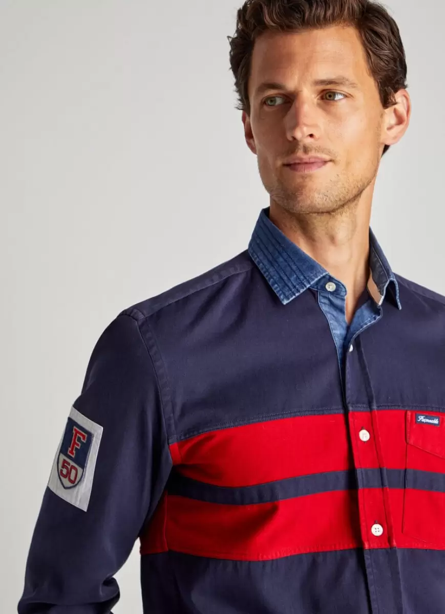 Camisas Icónicas Camisa Rugby Gabardina Faconnable Hombre Navy/Red - 4