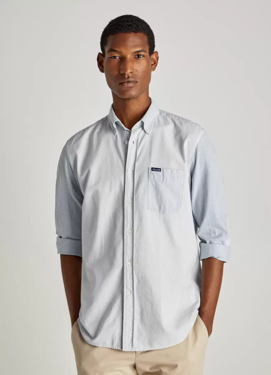 Hombre Blu/Off Wht Faconnable Camisas Icónicas Camisa Estampado Rayas