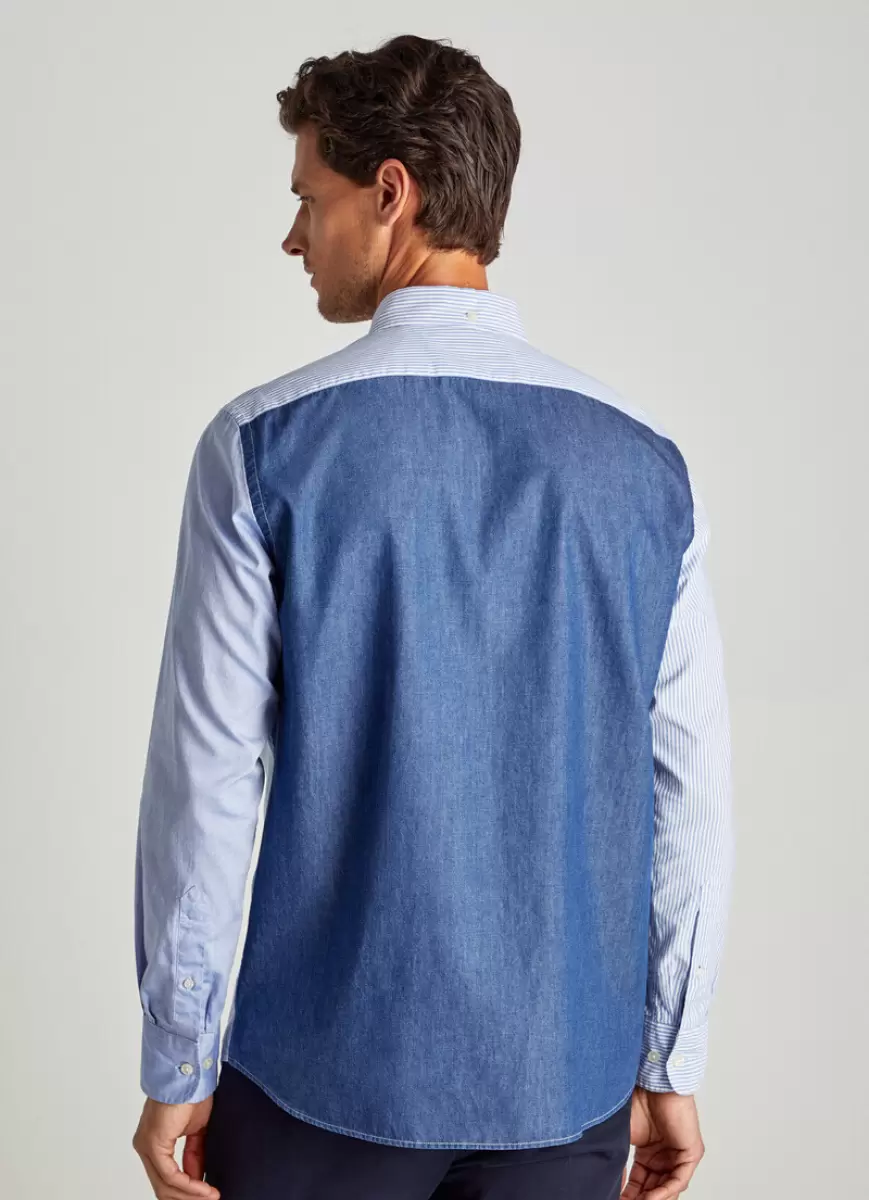 Camisa Oxford Chambray Rayas Blue/Denim Camisas Icónicas Hombre Faconnable - 2