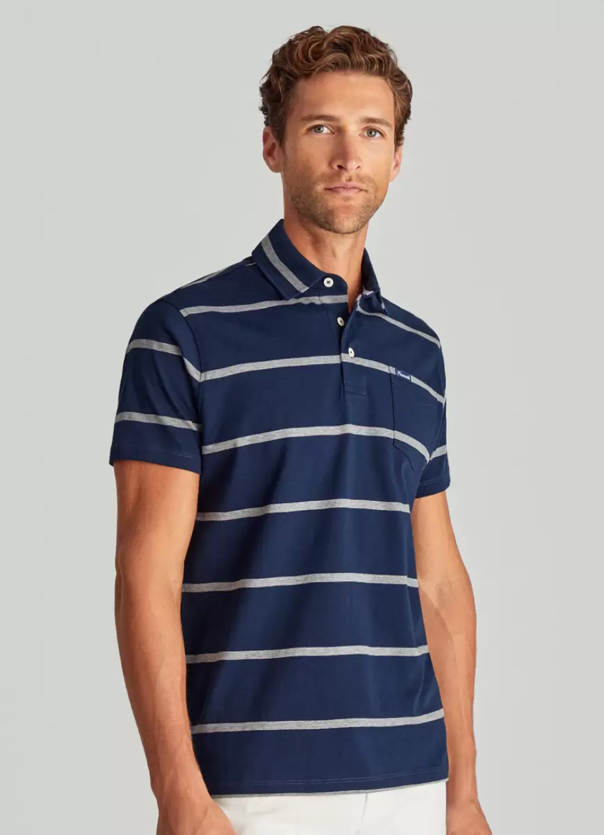 Marine Blue Polo Estampado Rayas Polos Y Camisetas Hombre Faconnable