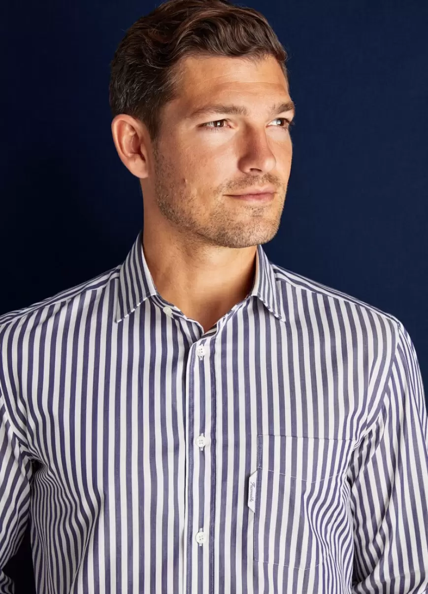 Looks Formales Camisa Sarga Rayas Bengala Blue/White Hombre Faconnable