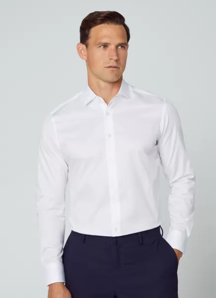 White Camisa De Sarga Algodón Fit Slim Hombre Camisas Precio De Mercado Hackett London