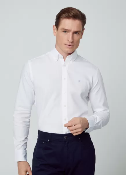 Hombre Hackett London Descuento White Camisa Algodón Oxford Fit Slim Camisas