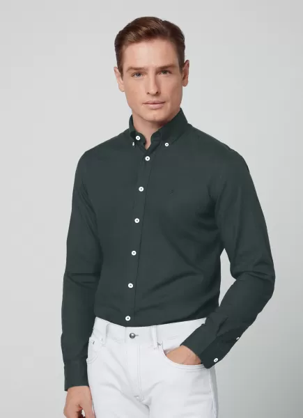 Hombre Promoción Dark Green Camisa Algodón Oxford Fit Slim Hackett London Camisas