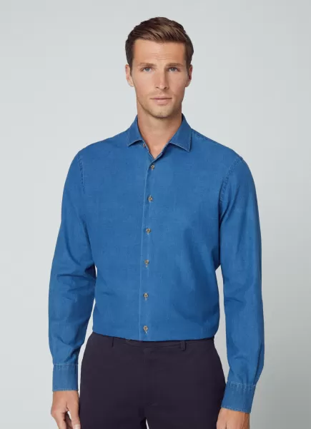Hombre Comercio Camisa Denim Fit Clásico Camisas Blue Hackett London