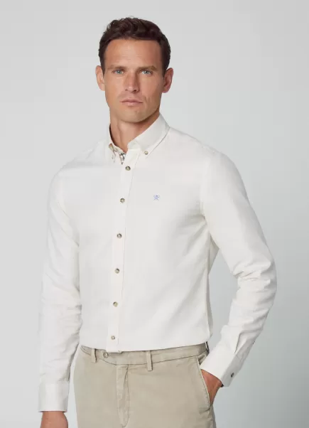 Camisa De Algodón Fit Slim Camisas Hackett London Popularidad Hombre Ecru White