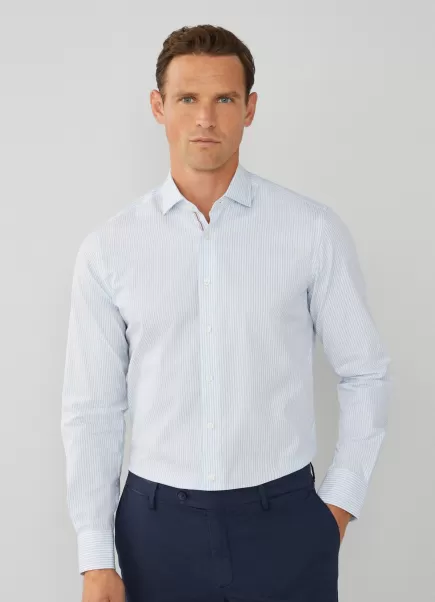 Hombre Moda White/Blue Hackett London Camisa De Rayas Fit Slim Camisas