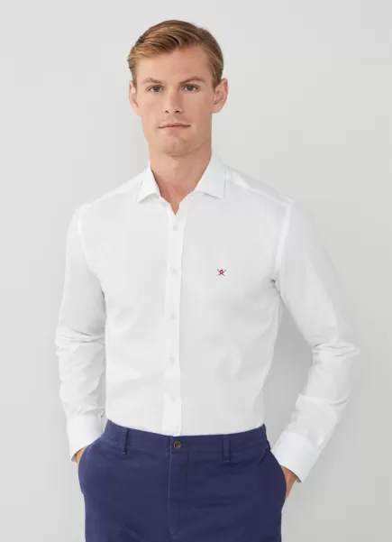 Camisa De Algodón Fit Slim White Hombre Camisas Precios Estacionales Hackett London