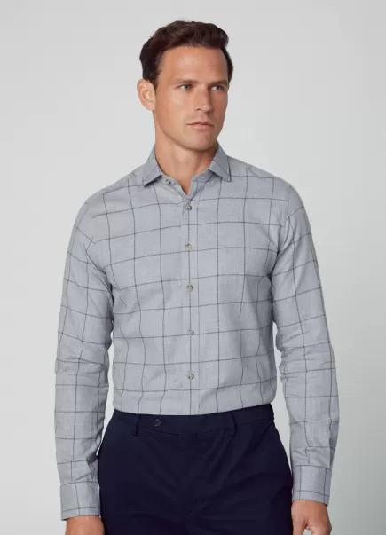 Camisas Grey Hackett London Hombre Recomendar Camisa Estampado Cuadros Fit Slim