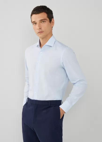 Hackett London Camisas Hombre Camisa De Raya Fina Fit Slim Demanda Blue/White