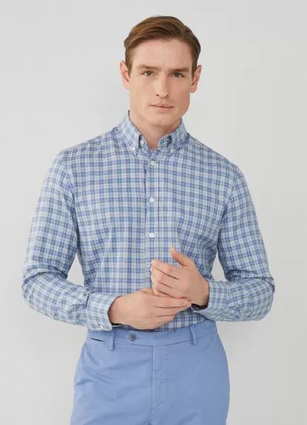 Hombre Camisa De Cuadros Fit Slim Camisas Blue/Grey Recomendar Hackett London