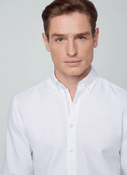 White/Taupe Hombre Hackett London Camisa De Oxford Algodón Fit Slim Clásico Camisas