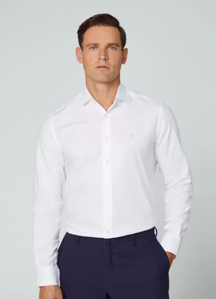 Ultimo Modelo Camisas White Hombre Hackett London Camisa Algodón Elástico Fit Slim