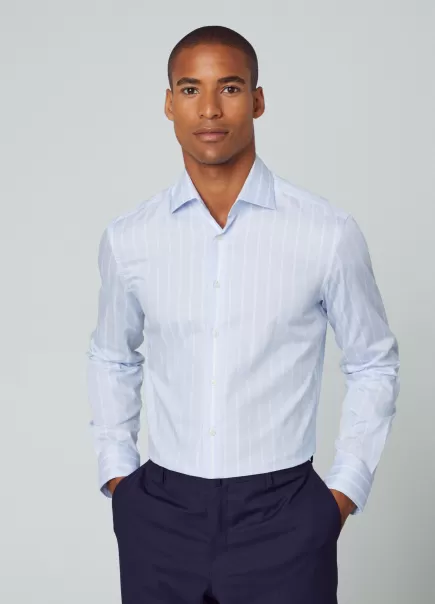 Hackett London Blue/White Estética Hombre Camisas Camisa Estampado Rayas Fit Slim