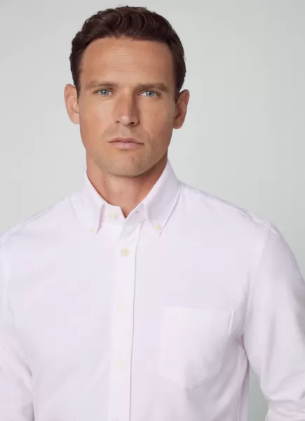 Hombre Camisa Algodón Oxford Fit Clásico Estándar Hackett London White/Pink Camisas