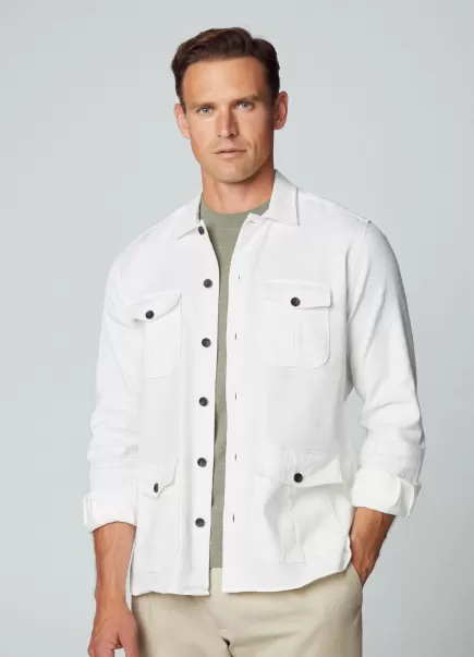 Hombre Hackett London Camisas Off White Precio De Descuento Sobrecamisa Denim Utilitaria