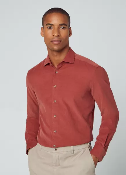 Camisas Hackett London Camisa De Pana Fit Slim Producto Hombre Brick Red