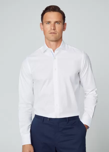 Camisas Precio De Descuento Fit Slim Camisa Sarga Algodón White Hombre Hackett London