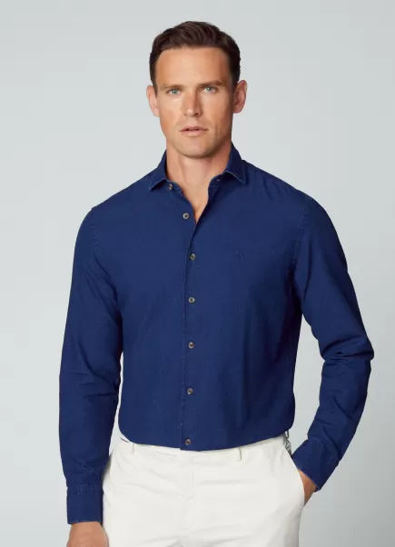 Indigo Blue Camisa Denim Fit Slim Camisas Estética Hackett London Hombre