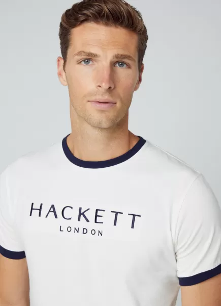 Camisetas Antique White Hackett London Camiseta Heritage Con Logo Bordado Comercio Hombre