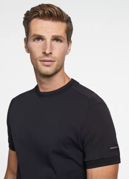 Hombre Camiseta Acanalada Fit Clásico Black Hackett London Promoción Camisetas