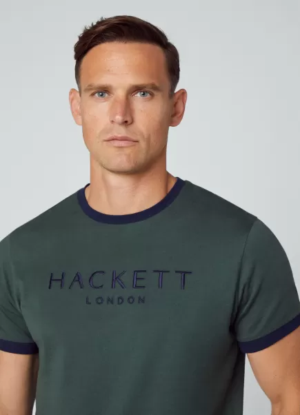Hombre Dark Green Camiseta Heritage Con Logo Bordado Comprar Hackett London Camisetas