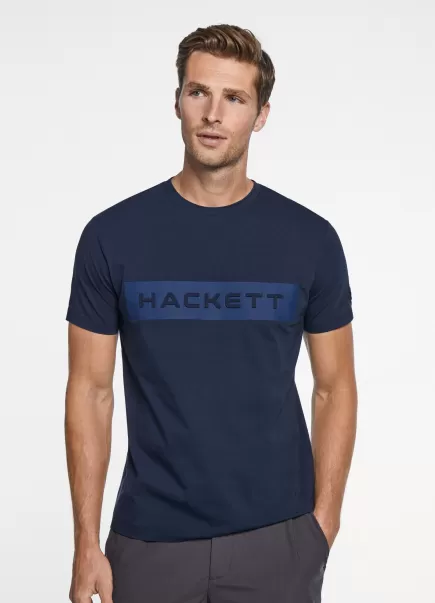 Hackett London Navy Hombre Camisetas Camiseta Logo Estampado Descuento