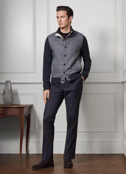Precio De Promoción Hombre Pantalones Y Chinos Pantalón Franela Fit Slim Hackett London Charcoal Grey