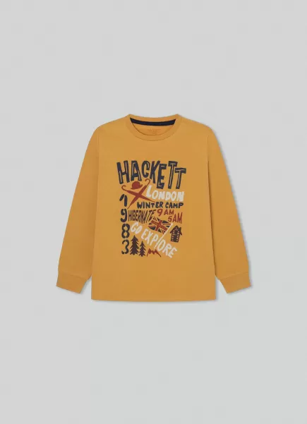 Camisetas Y Sudaderas Mustard Brown Hackett London Hombre Descuento Camiseta Estampado Gráfico