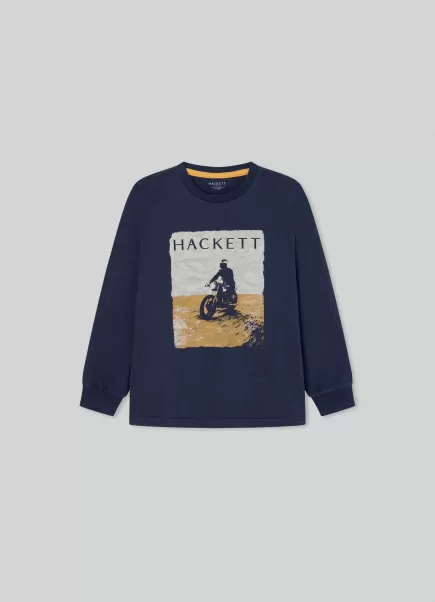 Navy Clásico Hackett London Camisetas Y Sudaderas Hombre Camiseta Estampado Motocicleta