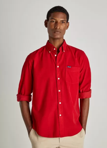 Faconnable Hombre Pillarbox Red Camisa De Pana Camisas