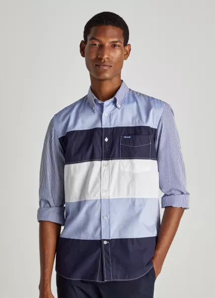 Camisas Hombre Blue/Wht/Navy Faconnable Camisa Color Block
