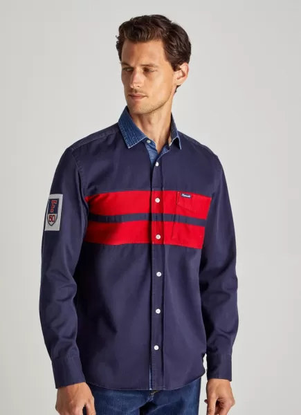 Faconnable Hombre Camisas Navy/Red Camisa Rugby Gabardina