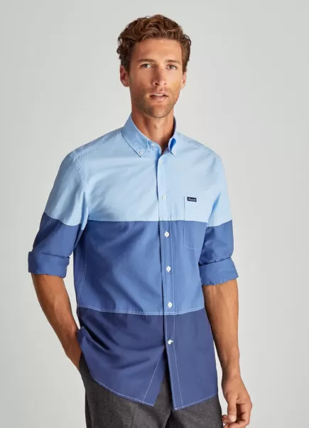 Camisa Popelín Color Block Faconnable Multi Blue Camisas Hombre