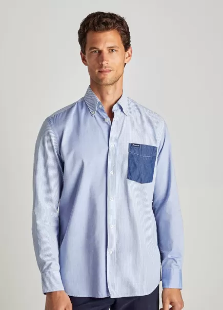 Camisa Oxford Chambray Rayas Blue/Denim Camisas Icónicas Hombre Faconnable