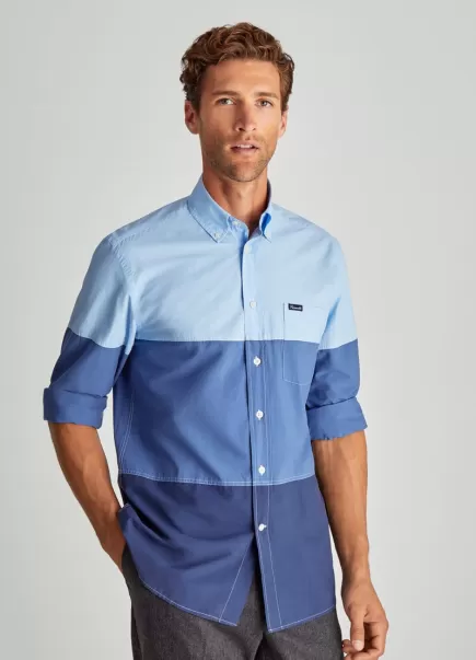 Faconnable Hombre Camisas Icónicas Camisa Popelín Color Block Multi Blue